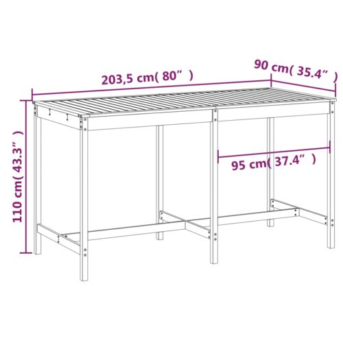 Garden Table White 203.5x90x110cm Solid Wood Pine - Image 6