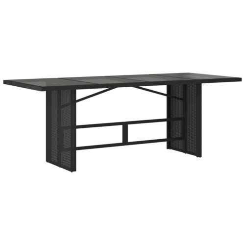 Garden Table with Glass Top Black 190x80x74cm Poly Rattan