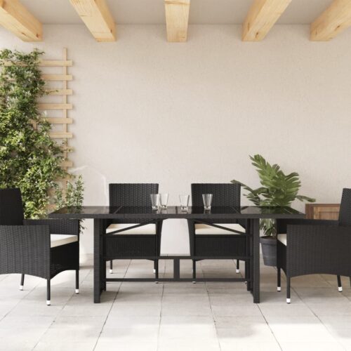 Garden Table with Glass Top Black 190x80x74cm Poly Rattan - Image 3