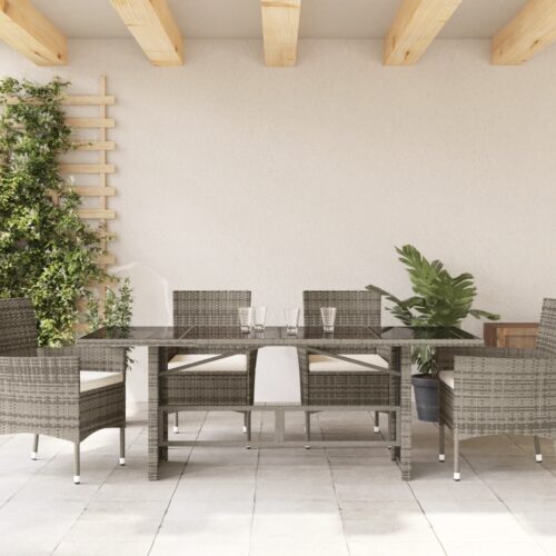 Garden Table with Glass Top Grey 190x80x74cm Poly Rattan - Image 3