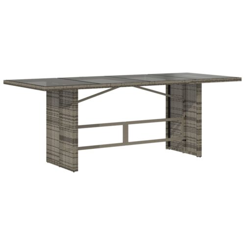Garden Table with Glass Top Grey 190x80x74cm Poly Rattan - Image 5