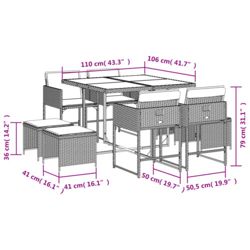 9-Piece Garden Dining Set with Cushions Mix Beige Poly Rattan Wicker Outdoor Patio Furniture - Image 6