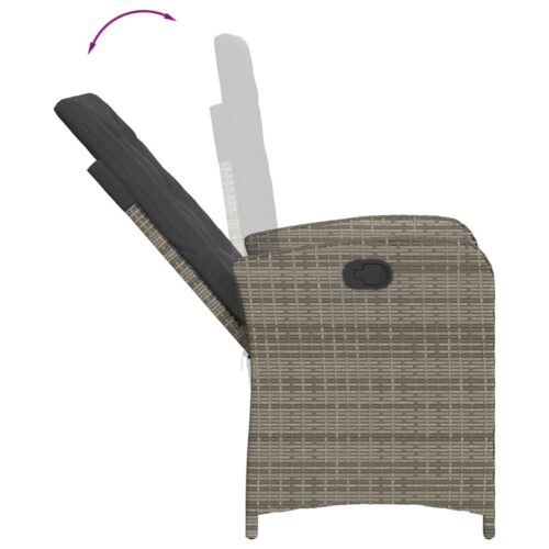 Reclining Garden Chairs 2pcs with Cushions Grey Poly Rattan - Image 8