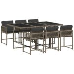 7-Piece Garden Dining Set with Cushions Grey Poly Rattan Wicker Outdoor Patio Furniture