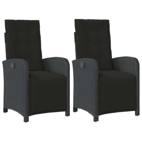 2x Outdoor Recliner Chairs Garden Patio Wicker Rattan Lounge Dining Sofa Seats Black