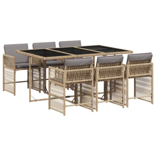 7-Piece Garden Dining Set with Cushions Mix Beige Poly Rattan - Image 2