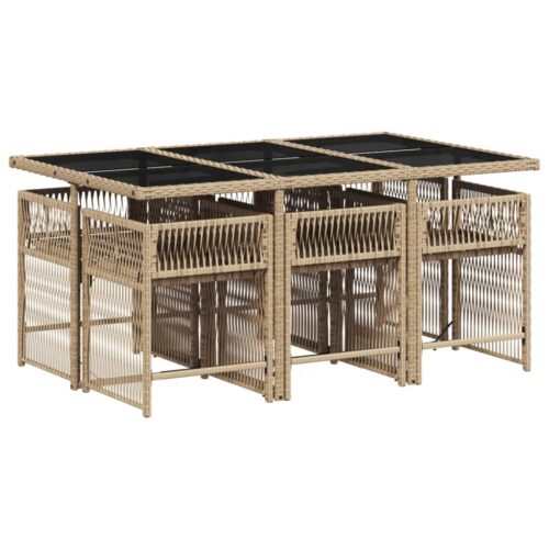 7-Piece Garden Dining Set with Cushions Mix Beige Poly Rattan - Image 3