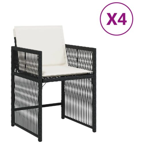 Garden Chairs with Cushions 4pcs Black Poly Rattan
