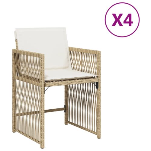 Garden Chairs with Cushions 4pcs Beige Poly Rattan