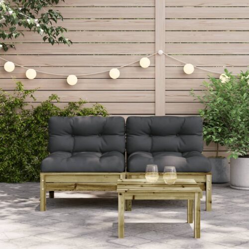 Garden Sofa Armless with Cushions 2pcs Impregnated Wood Pine - Image 3
