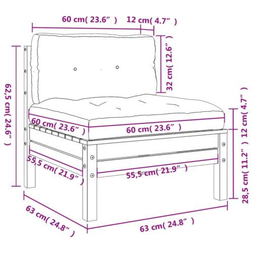 Garden Sofa Armless with Cushions 2pcs Impregnated Wood Pine - Image 10