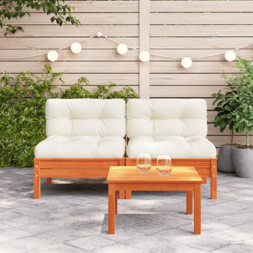 Garden Sofa Armless with Cushions 2pcs Wax Brown Solid Wood Pine - Image 3