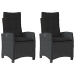 Reclining Garden Chairs 2pcs with Cushions Black Poly Rattan