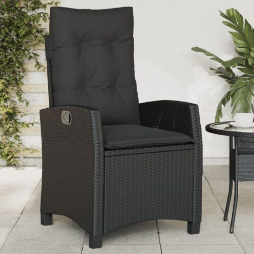 Reclining Garden Chairs 2pcs with Cushions Black Poly Rattan - Image 3