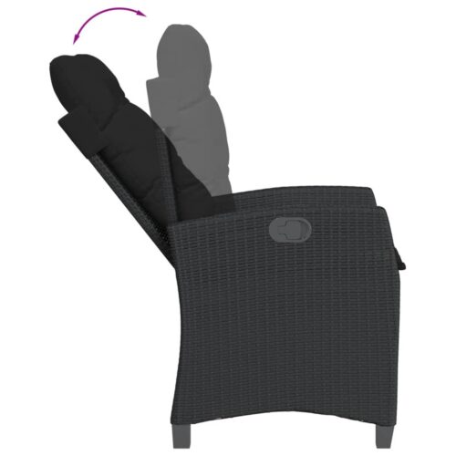 Reclining Garden Chairs 2pcs with Cushions Black Poly Rattan - Image 8