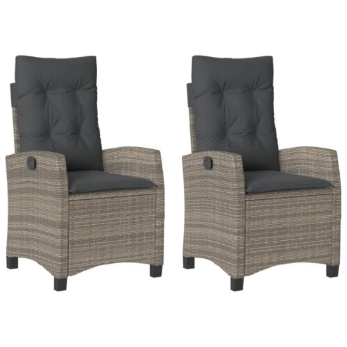 Reclining Garden Chairs 2pcs with Cushions Grey Poly Rattan