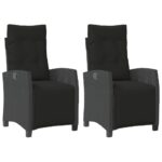 Reclining Garden Chairs 2pcs with Footrest Black Poly Rattan