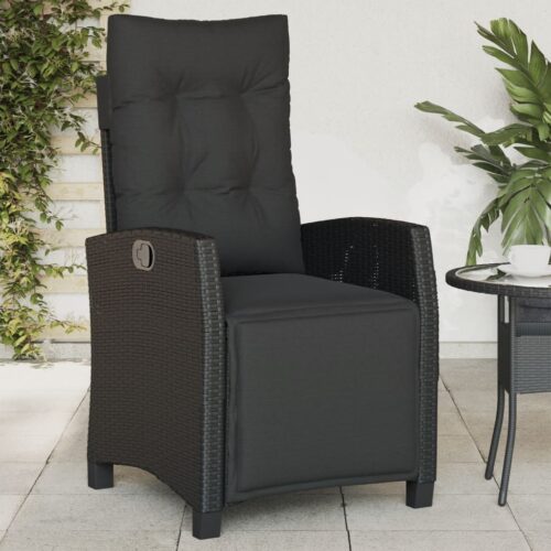 Reclining Garden Chairs 2pcs with Footrest Black Poly Rattan - Image 3