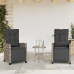 Reclining Garden Chairs 2pcs with Footrest Grey Poly Rattan