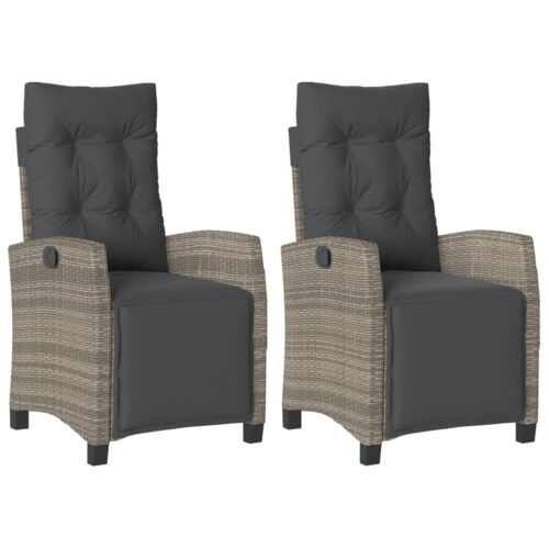 Reclining Garden Chairs 2pcs with Footrest Grey Poly Rattan - Image 2