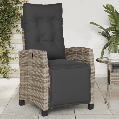Reclining Garden Chairs 2pcs with Footrest Grey Poly Rattan - Image 3