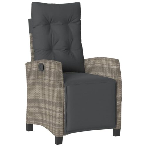 Reclining Garden Chairs 2pcs with Footrest Grey Poly Rattan - Image 4