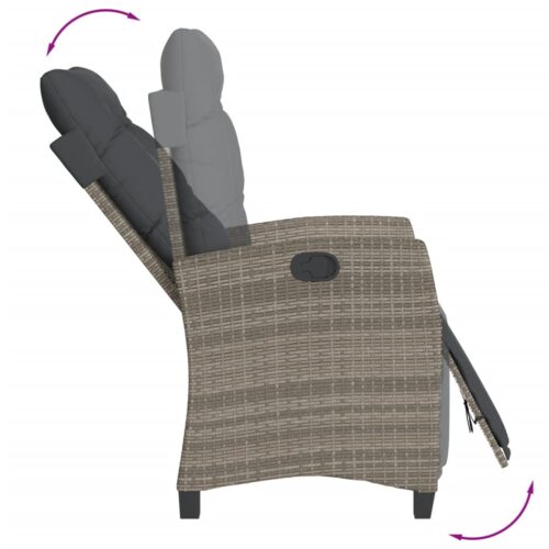 Reclining Garden Chairs 2pcs with Footrest Grey Poly Rattan - Image 8