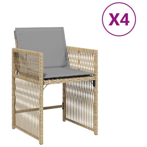 Garden Chairs with Cushions 4pcs Mix Beige Poly Rattan