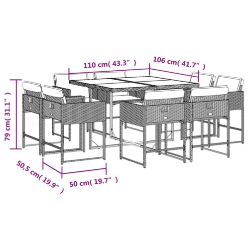 9-Piece Garden Dining Set with Cushions Mix Beige Poly Rattan Wicker Outdoor Patio Furniture - Image 5
