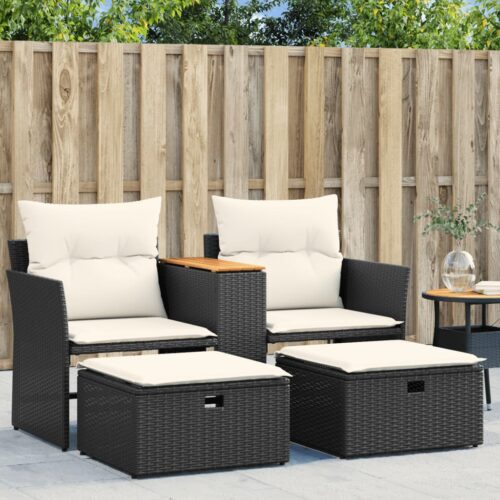 Garden Sofa 2-Seater with Stools Black Poly Rattan - Image 2