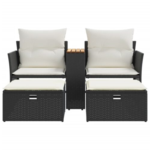 Garden Sofa 2-Seater with Stools Black Poly Rattan - Image 5