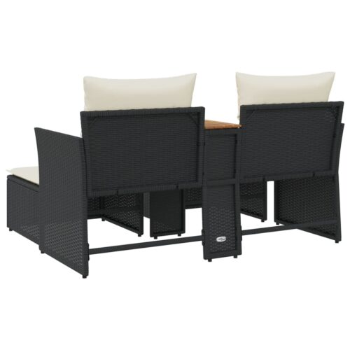 Garden Sofa 2-Seater with Stools Black Poly Rattan - Image 7