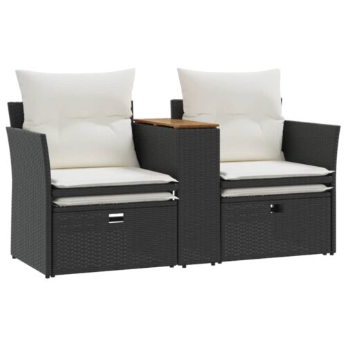 Garden Sofa 2-Seater with Stools Black Poly Rattan - Image 8