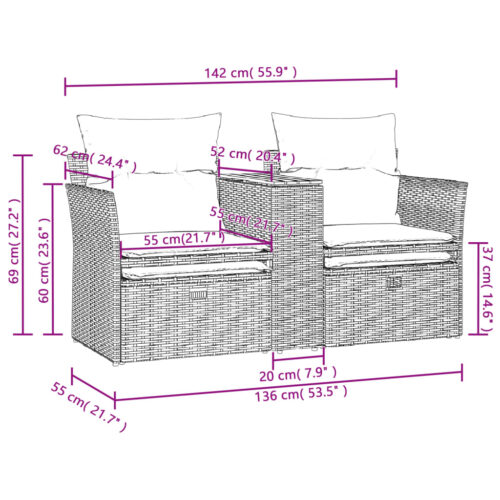 Garden Sofa 2-Seater with Stools Black Poly Rattan - Image 11