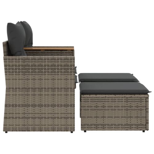 Garden Sofa 2-Seater with Stools Grey Poly Rattan - Image 5