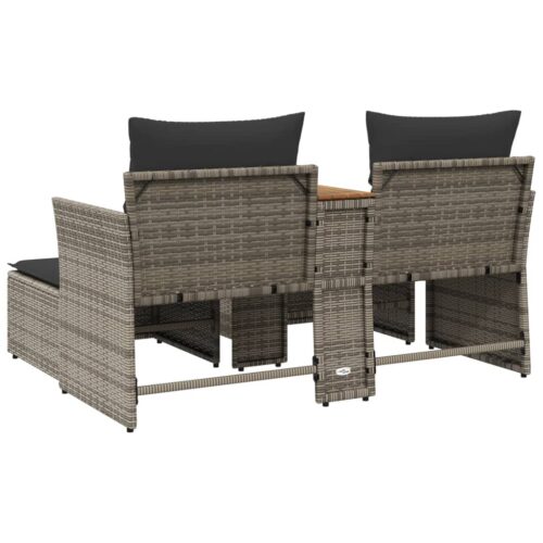 Garden Sofa 2-Seater with Stools Grey Poly Rattan - Image 6