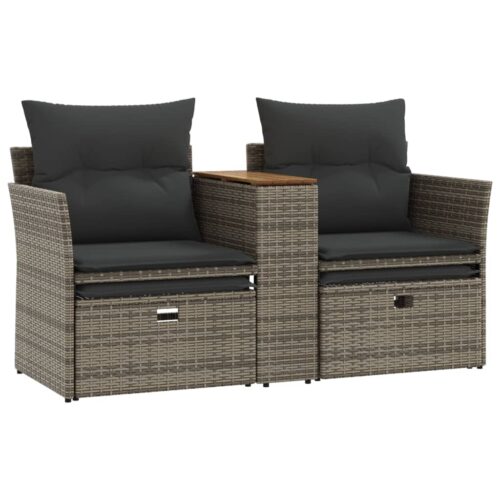 Garden Sofa 2-Seater with Stools Grey Poly Rattan - Image 7