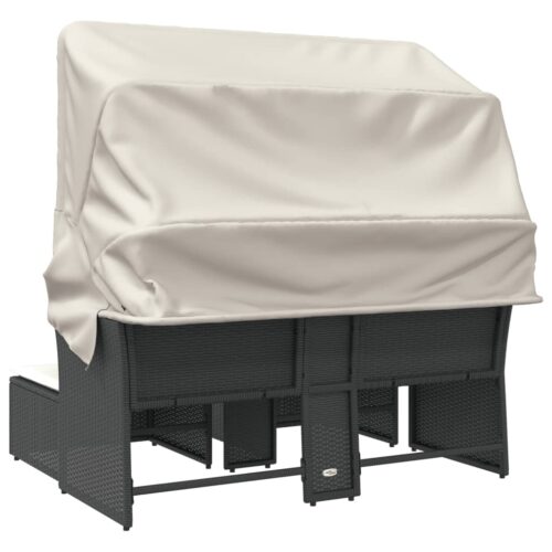 Garden Sofa 2-Seater with Canopy Stools Black Poly Rattan - Image 6