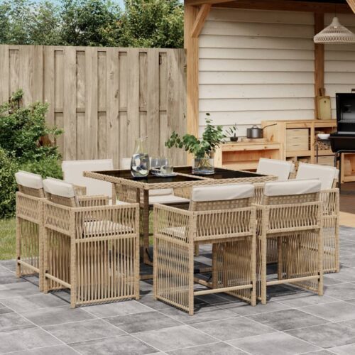 9-Piece Outdoor Dining Set Garden Patio Wicker Rattan Chairs Furniture Setting - Image 6