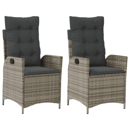 Reclining Garden Chairs 2pcs with Cushions Grey Poly Rattan