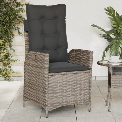 Reclining Garden Chairs 2pcs with Cushions Grey Poly Rattan - Image 3