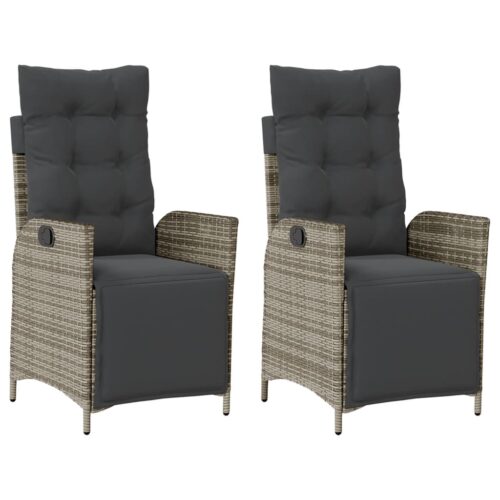 Reclining Garden Chairs 2pcs with Footrest Grey Poly Rattan