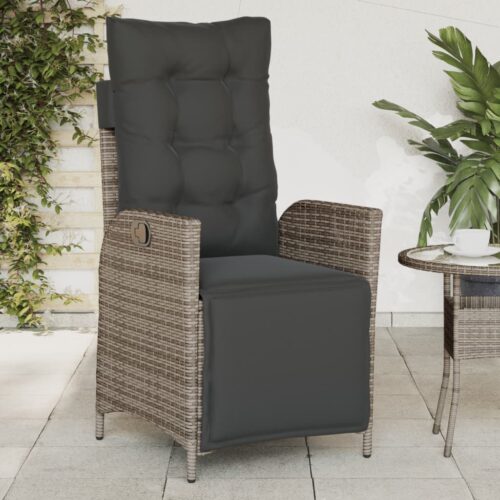 Reclining Garden Chairs 2pcs with Footrest Grey Poly Rattan - Image 3