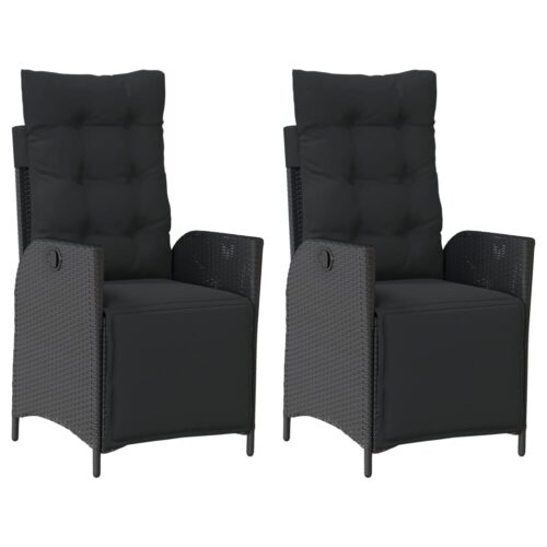 Reclining Garden Chairs 2pcs with Footrest Black Poly Rattan
