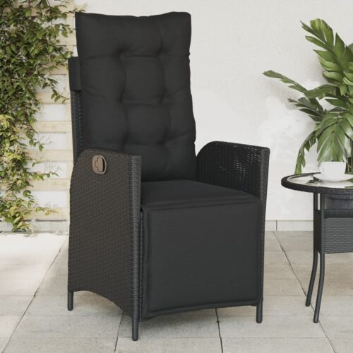 Reclining Garden Chairs 2pcs with Footrest Black Poly Rattan - Image 11