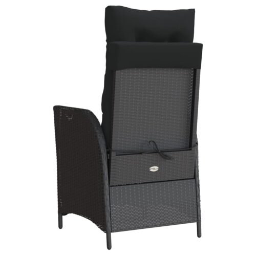 Reclining Garden Chairs 2pcs with Footrest Black Poly Rattan - Image 6