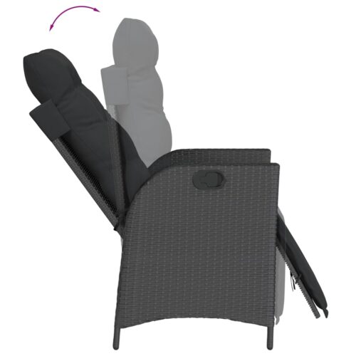 Reclining Garden Chairs 2pcs with Footrest Black Poly Rattan - Image 7