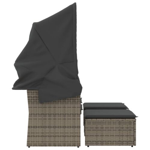 Garden Sofa 2-Seater with Canopy Stools Grey Poly Rattan - Image 5