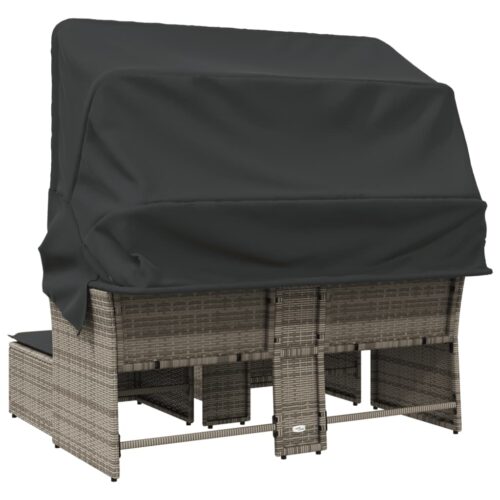 Garden Sofa 2-Seater with Canopy Stools Grey Poly Rattan - Image 6