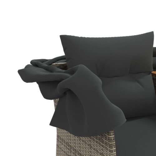 Garden Sofa 2-Seater with Canopy Stools Grey Poly Rattan - Image 9